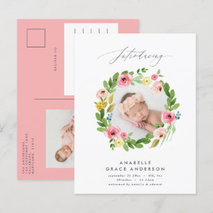 Carte Postale Faire-part joli floral botanique script photo rose girly