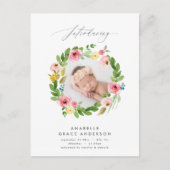 Carte Postale Faire-part joli floral botanique script photo rose girly (Devant)