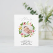 Carte Postale Faire-part joli floral botanique script photo rose girly (Debout devant)