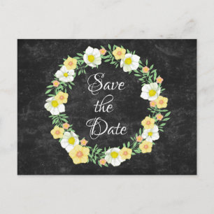 Carte Postale Faire-part Joli floral jaune Enregistrer la date Wreath