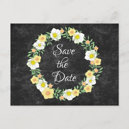 Carte Postale Faire-part Joli floral jaune Enregistrer la date Wreath (Devant)