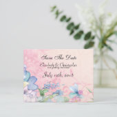 Carte Postale Faire-part Joli mariage rose et bleu floral Enregistrer la da (Debout devant)