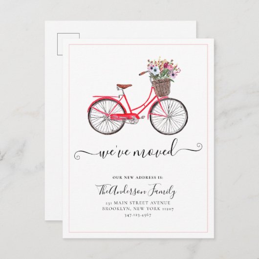 Carte Postale Faire-part Joli Nous Avons Déménagé Fleurs Vélo Nouvelle Adre (Devant / Derrière)