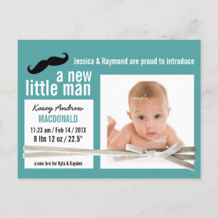 Carte Postale Faire-part Joli Petit Homme Photo Nouveau-Né Garçon