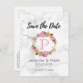 Carte Postale Faire-part Joli Rose Floral Wreath Monogramme Enregistrer La (Devant / Derrière)