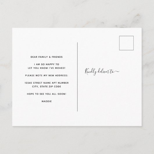 Carte Postale Faire-part Joli script moderne J'ai Déplacé Bird House Déména (Dos)