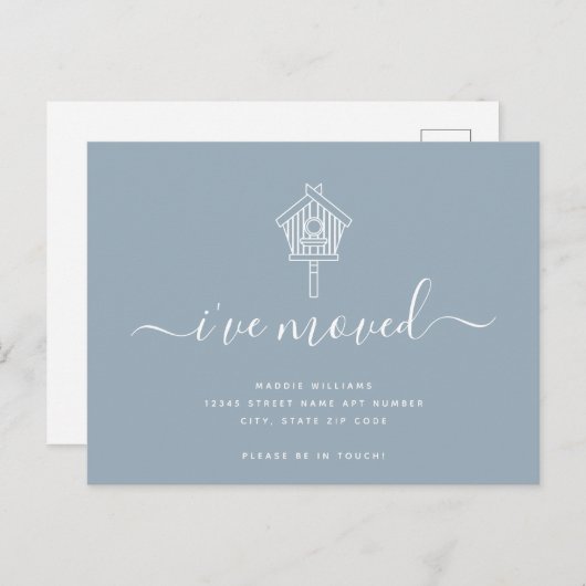 Carte Postale Faire-part Joli script moderne J'ai déplacé la maison d'oisea (Devant / Derrière)