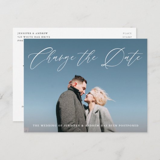 Carte Postale Faire-part Joli Script Photo Changer la Date (Devant / Derrière)