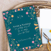 Carte Postale Faire-part Joli Turquoise Jaune rose  Mariage de cadre