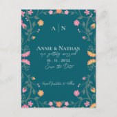 Carte Postale Faire-part Joli Turquoise Jaune rose  Mariage de cadre (Devant)