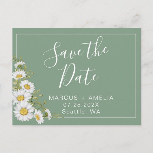 Carte Postale Faire-part Jolie Basil Vert & Blanc Maisées (Devant)