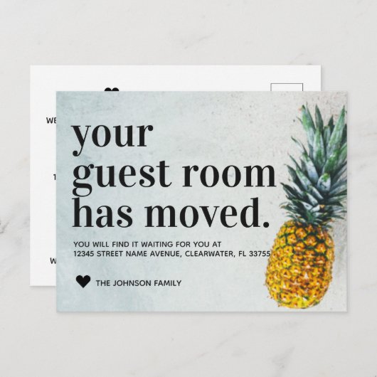 Carte Postale Faire-part Jolie chambre d'amis de la plage tropicale Ananas (Devant / Derrière)