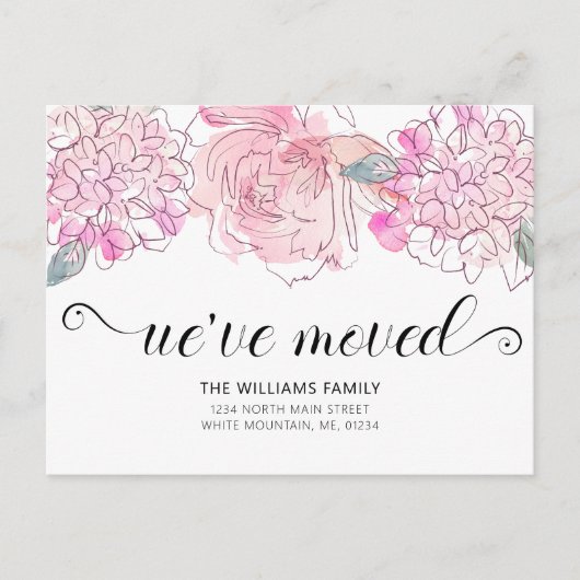 Carte Postale Faire-part Jolie Hydrangea Rose Roseau Aquarelle Florale Démé (Devant)