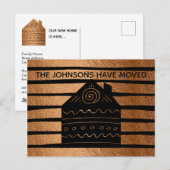 Carte Postale Faire-part Jolie maison rayures cuivre-noir changement d'adre (Devant / Derrière)
