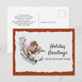 Carte Postale Faire-part Jolie Robin d'hiver Rust Grey Vacances Déménagemen (Devant / Derrière)