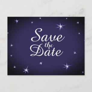 Carte Postale Faire-part Jolie Save the Date étoilé blanc sur fond bleu