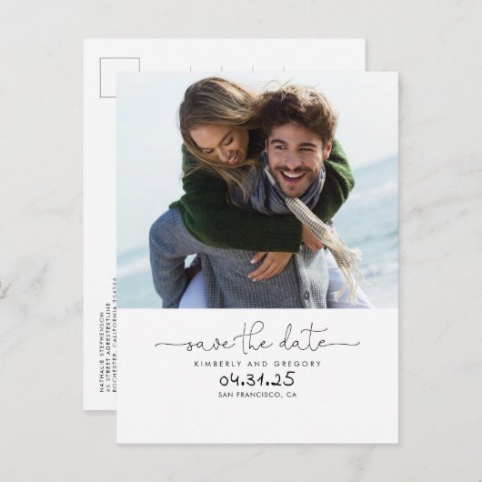 Carte Postale Faire-part Jolie Simple et Minimal Enregistrer la Date Photo (Devant / Derrière)