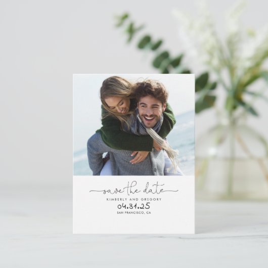 Carte Postale Faire-part Jolie Simple et Minimal Enregistrer la Date Photo (Debout devant)