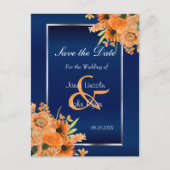 Carte Postale Faire-part Jolies fleurs orange sur bleu marine - Enregistrer (Devant)