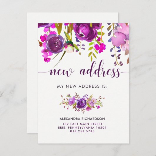 Carte Postale Faire-part Jolies fleurs violettes | Nouvelle adresse (Devant / Derrière)