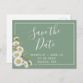 Carte Postale Faire-part Jolies marguerites vert basilic et blanc (Devant / Derrière)