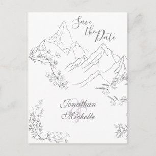 Carte Postale Faire-part Jolies montagnes et fleurs mariage à retenir la da