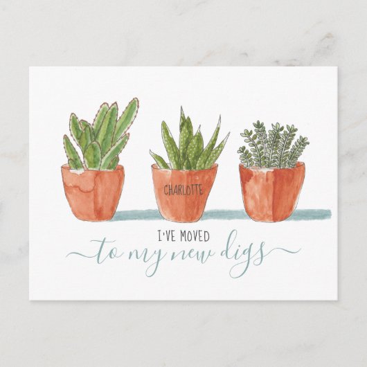 Carte Postale Faire-part Jolis cactus aquarelle boho et succulentes que j'a (Devant)