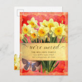 Carte Postale Faire-part Jonquilles Jaunes Papillon Floral Corail Mobile (Devant / Derrière)