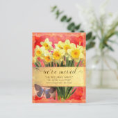 Carte Postale Faire-part Jonquilles Jaunes Papillon Floral Corail Mobile (Debout devant)