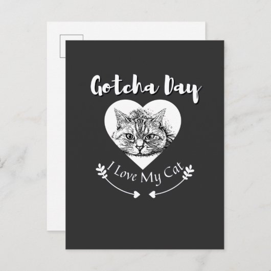 Carte Postale Faire-part Jour J pour les chats - Joyeux jour d'adoption (Devant / Derrière)