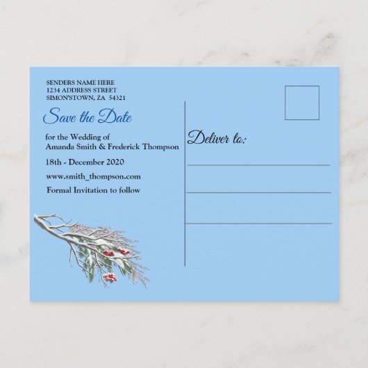 Carte Postale Faire-part Jours fériés d'hiver Enregistrer la date (Dos)