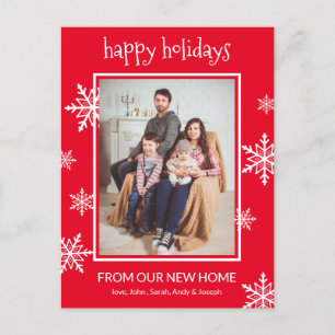Carte Postale Faire-part Joyeuses fêtes Les flocons de neige rouges et blan