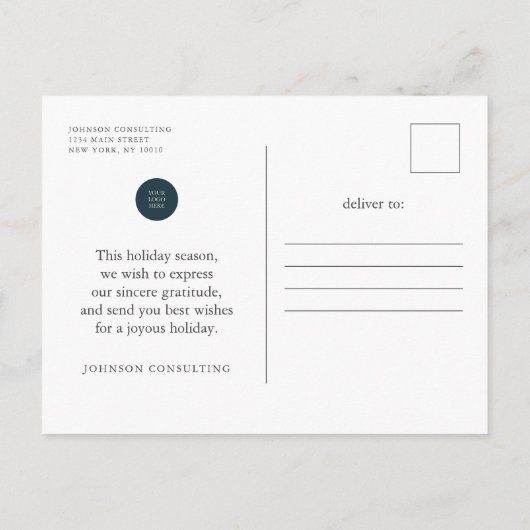 Carte Postale Faire-part Joyeuses Fêtes Moderne Sapin de Noël Simple (Dos)