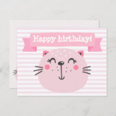 Carte Postale Faire-part Joyeux anniversaire ! Chat rose mignon - Anniversa (Devant / Derrière)