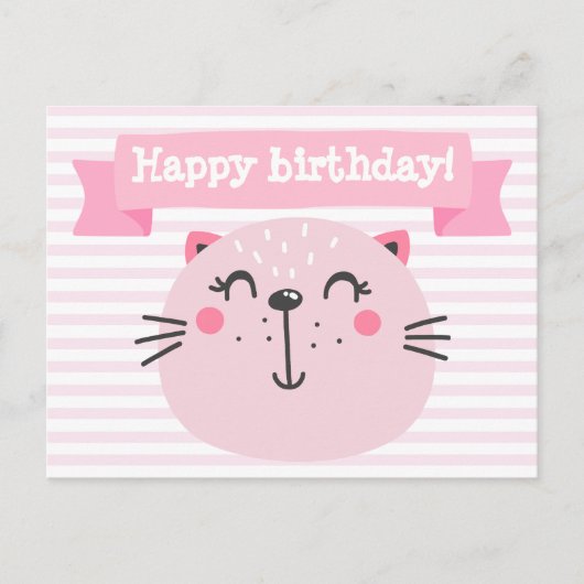 Carte Postale Faire-part Joyeux anniversaire ! Chat rose mignon - Anniversa (Devant)