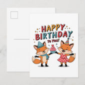 Carte Postale Faire-part Joyeux Anniversaire Renards (Devant / Derrière)