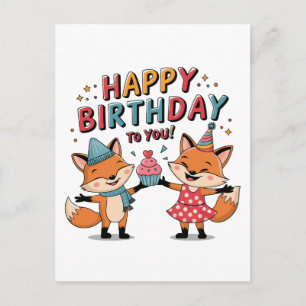 Carte Postale Faire-part Joyeux Anniversaire Renards