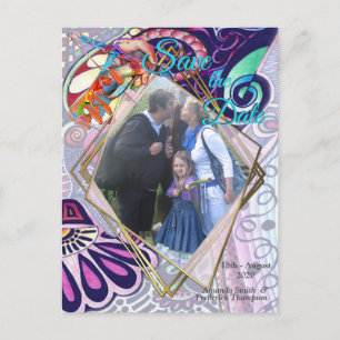 Carte Postale Faire-part Joyeux Blue Artist Party Doodé Création