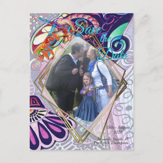 Carte Postale Faire-part Joyeux Blue Artist Party Doodé Création (Devant)