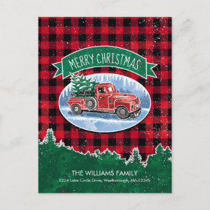 Carte Postale Faire-part Joyeux Noël de Noël de Vintage Truck Rouge