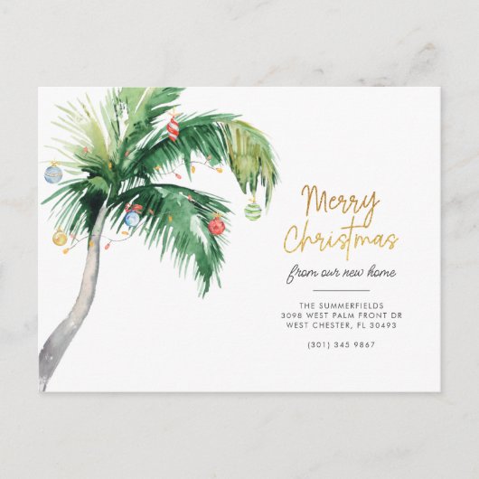 Carte Postale Faire-part Joyeux Noël Palm Tree Holiday Moving (Devant)