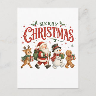Carte Postale Faire-part Joyeux Noël Père Noël et ses Amis