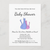 Carte Postale Faire-part Jumeaux Chat Bleu Rose Élégant Baby Shower (Devant)