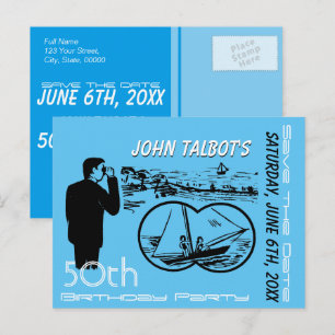 Carte Postale Faire-part Jumelles Bateau à voile 50e anniversaire Enregistr