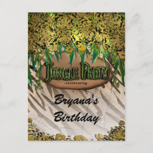 Carte Postale Faire-part JUNGLE PARTY Gold Glam Poster de animal Anniversai