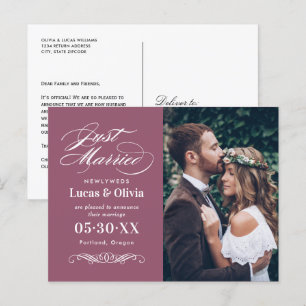 Carte Postale Faire-part Juste Marié Cassis Élégant mariage photo