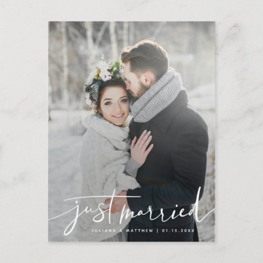 Carte Postale Faire-part Juste marié Décontracté Script Mariage (Devant)