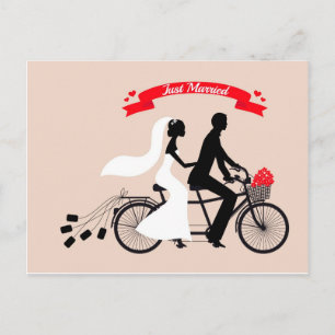 Carte Postale Faire-part Juste marié, marié et marié sur vélo mariage