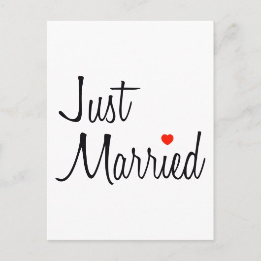 Carte Postale Faire-part Juste Marié (Script Avec Coeur Rouge) (Devant)