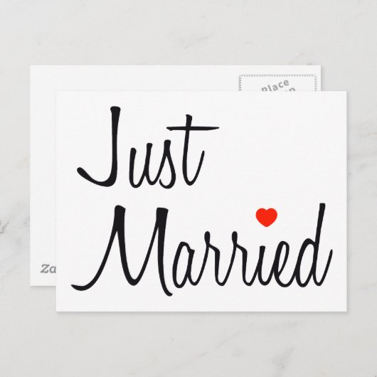 Carte Postale Faire-part Juste Marié (Script Avec Coeur Rouge) (Devant / Derrière)